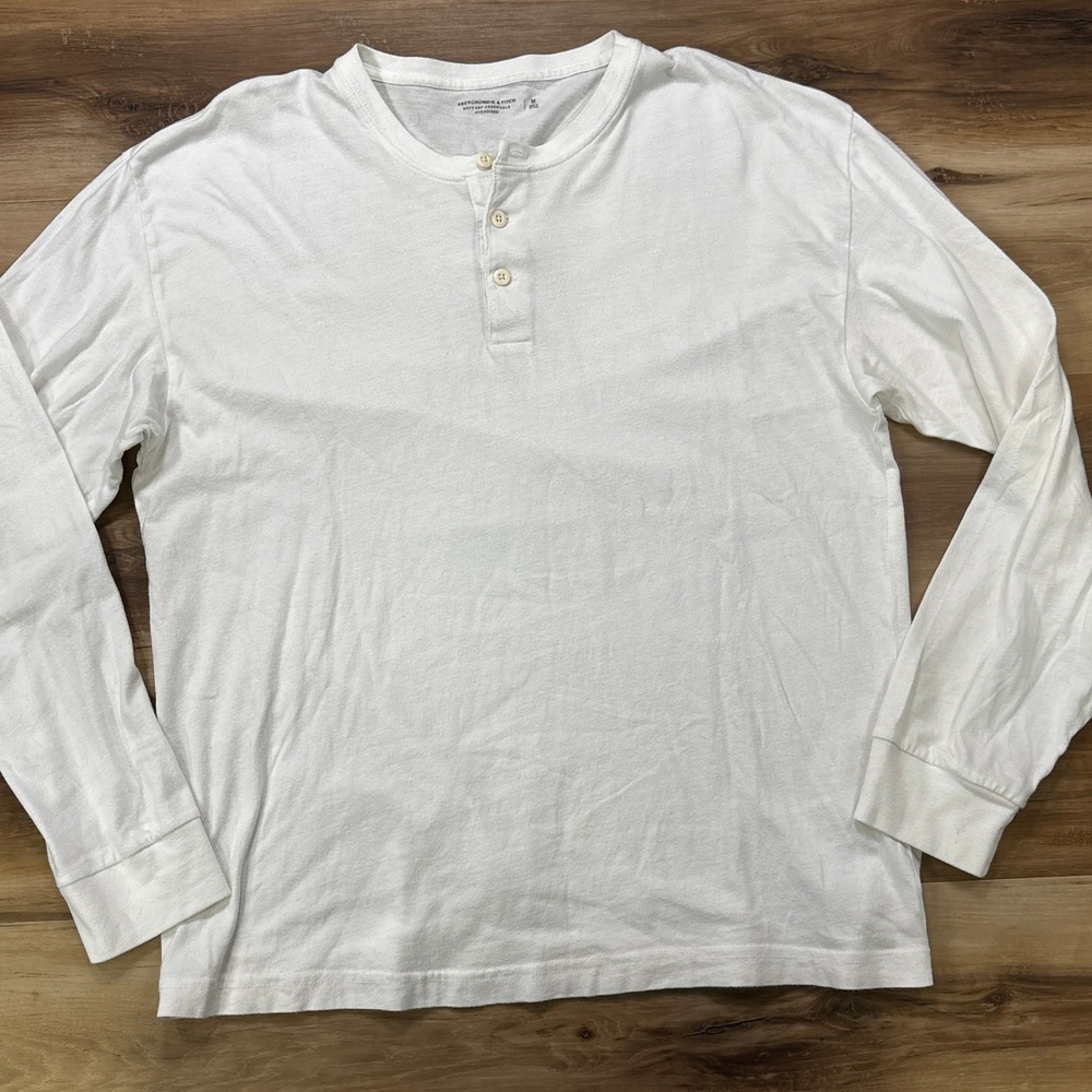 Abercrombie & Fitch Henley Shirt Medium Long Sleeve Cotton Oversized White